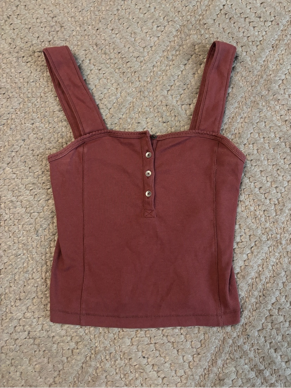 Abercrombie & Fitch Ribbed Square-Neck Tank Top - Burgundy